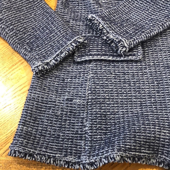 Chicos Denim Tweed Coatigan Jacket Size 2/L Sweater Blazer Blue Lagenlook Artsy - Picture 7 of 12